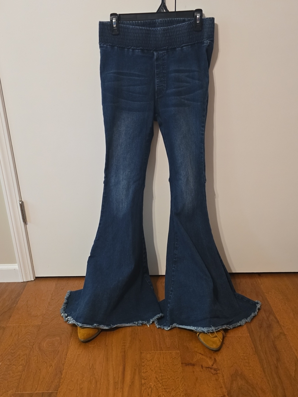 High-Rise Dark Blue Flare Jeans with Raw Hem